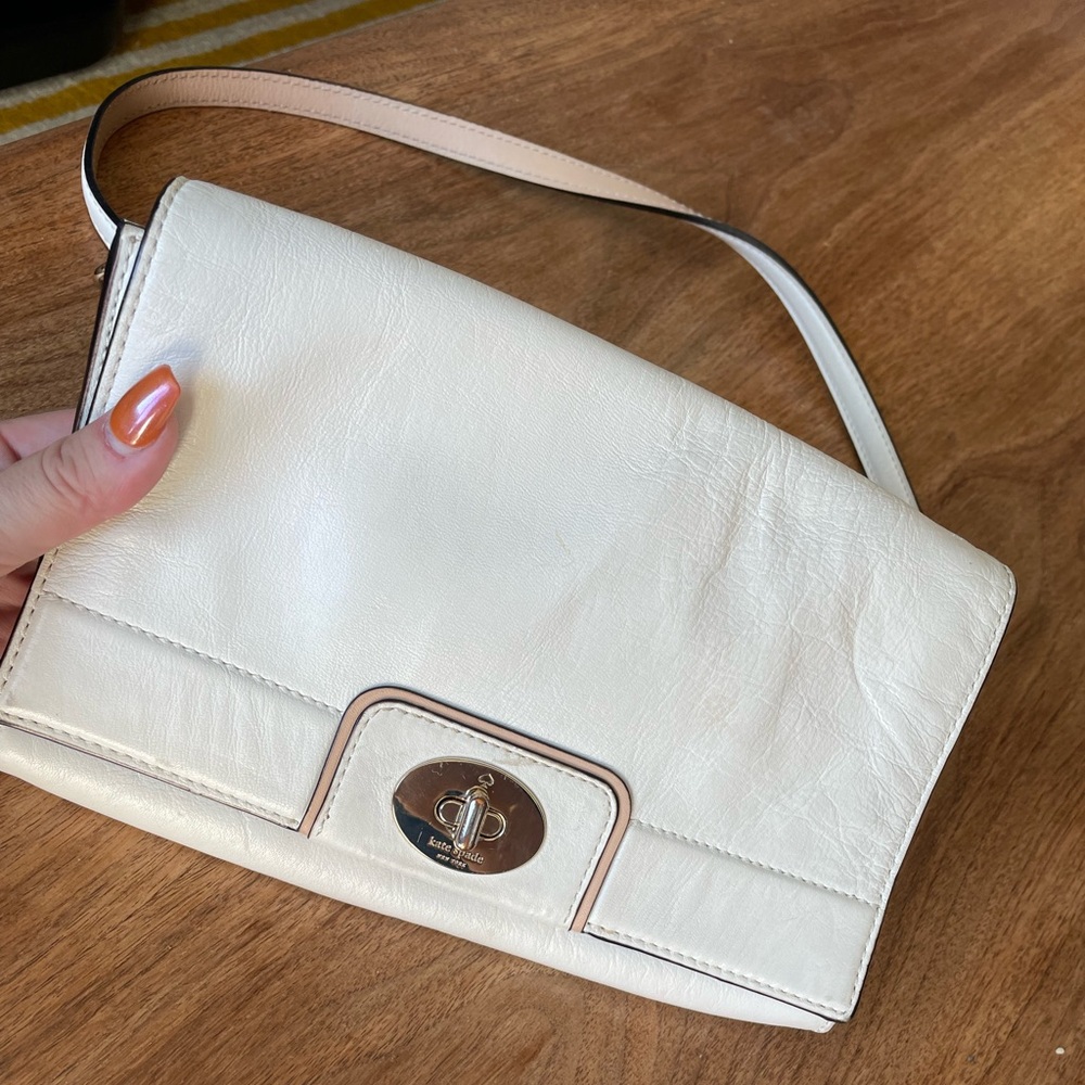 Kate Spade Authentic Genuine Leather Shoulder Bag / white purse gold accent